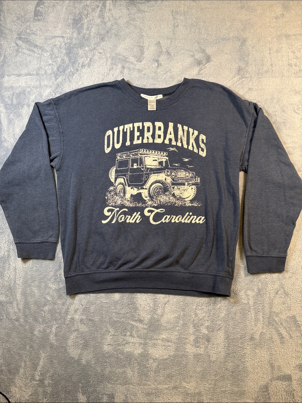 Altar'd State Navy Crewneck Sweatshirt with Cream Outerbanks Graphic